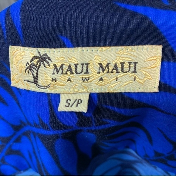Maui Hawaii Vintage Blue Black Tropical Casual Button Up Shirt Drinks Prints S - Picture 6 of 11